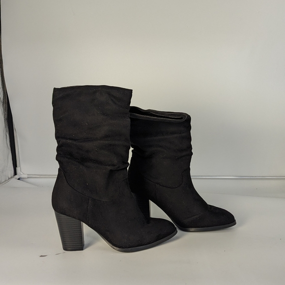 Qupid Suede Back Lace-Up Chunky Heeled Over-The-Knee Boots